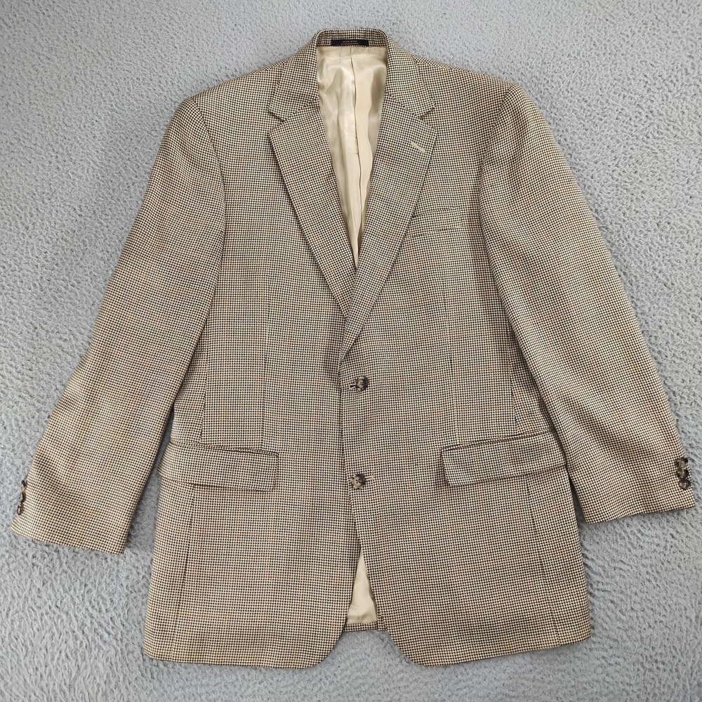 Hart Schaffner Marx Blazer Mens 44 R Beige Check Sport Coat Gold Trumpeter USA